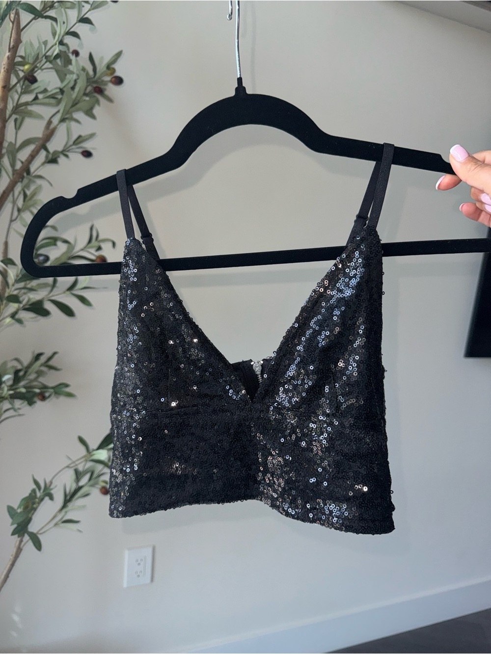 Divided Black Sequin Crop Top